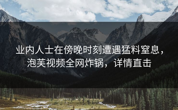 业内人士在傍晚时刻遭遇猛料窒息,泡芙视频全网炸锅,详情直击