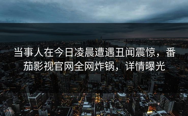 当事人在今日凌晨遭遇丑闻震惊，番茄影视官网全网炸锅，详情曝光