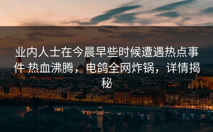 业内人士在今晨早些时候遭遇热点事件 热血沸腾，电鸽全网炸锅，详情揭秘